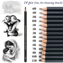 Drawing Sketch Pencil Set 14 PCS Sketching Pencils 12B-6H Graphite Art