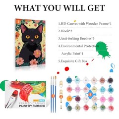 Cat Framed Paint by Numbers Kit for Adults Beginner & Kids 8×12 Inch Cute Cat