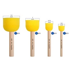 28 Pc Round Sponge Foam Brush Set Wooden Handle Tools for Kids Painting Crafts