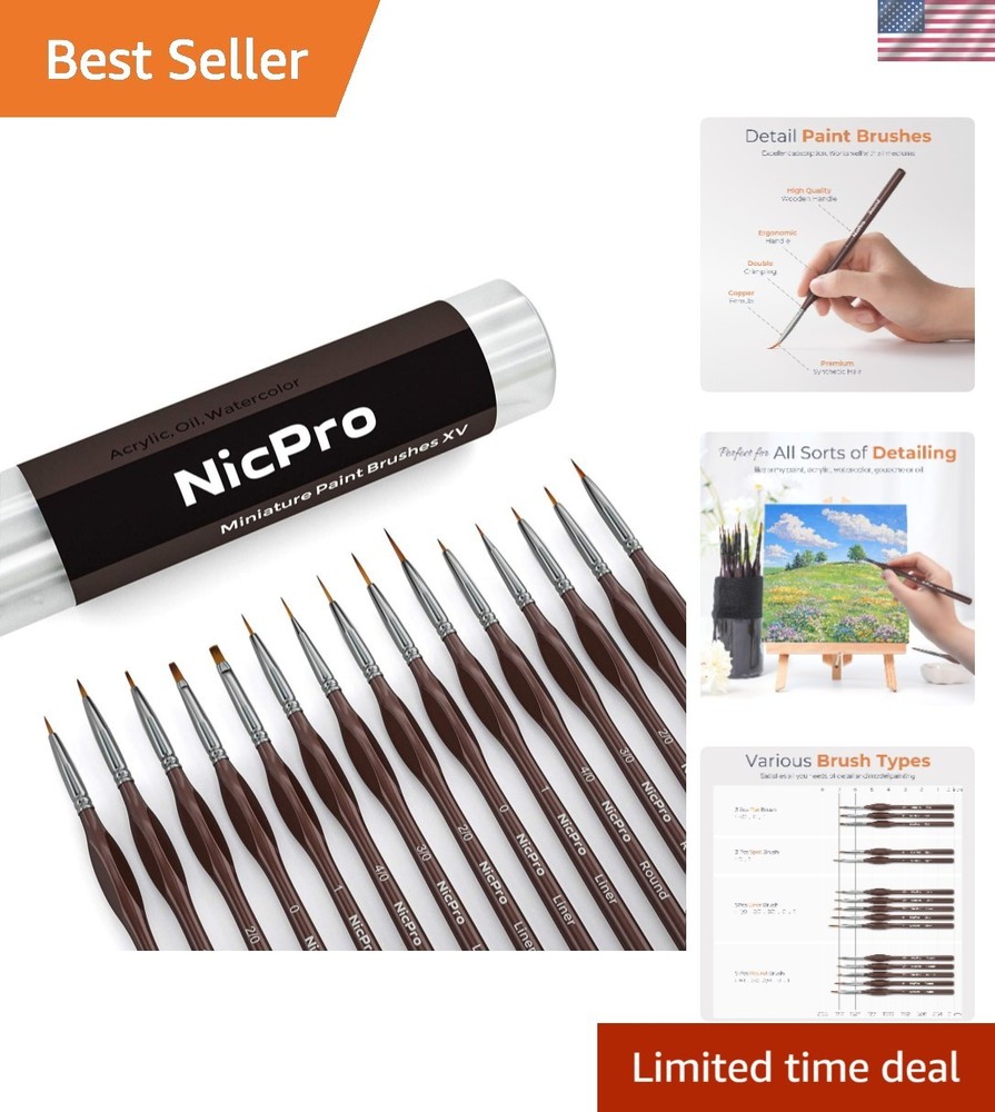 High-Quality Mini Fine Tip Detail Brushes – 15 Piece Set for Precision Painting