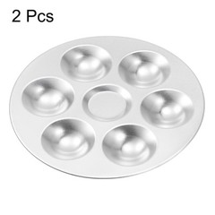 2pcs 5.4″ 6 Wells Round Aluminum Paint Palette Tray Paint Mixing Pallet