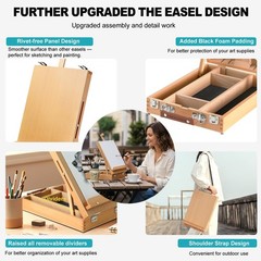 Beechwood Tabletop Easel for Painting, Portable Adjustable Sketchbox Art Ease…