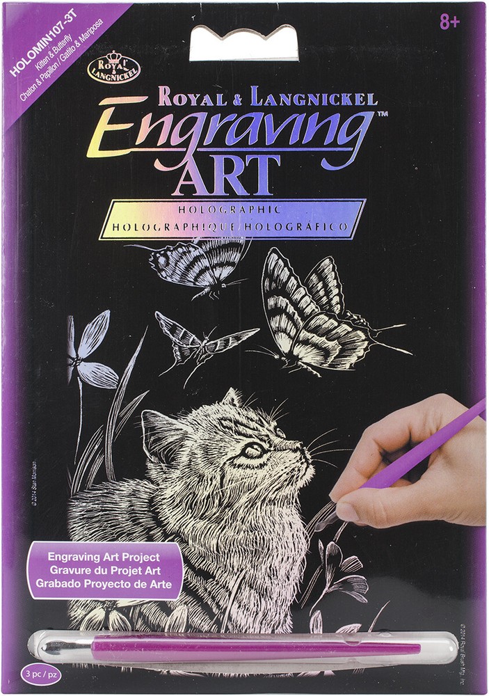Holographic Foil Engraving Art Mini Kit 5″X7″-Kitten & Butterfly