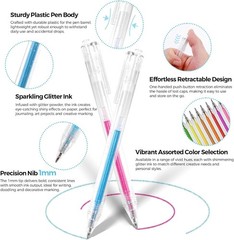 18 Color Glitter Gel Pens Retractable Sparkle Pens for Coloring Journal DIY