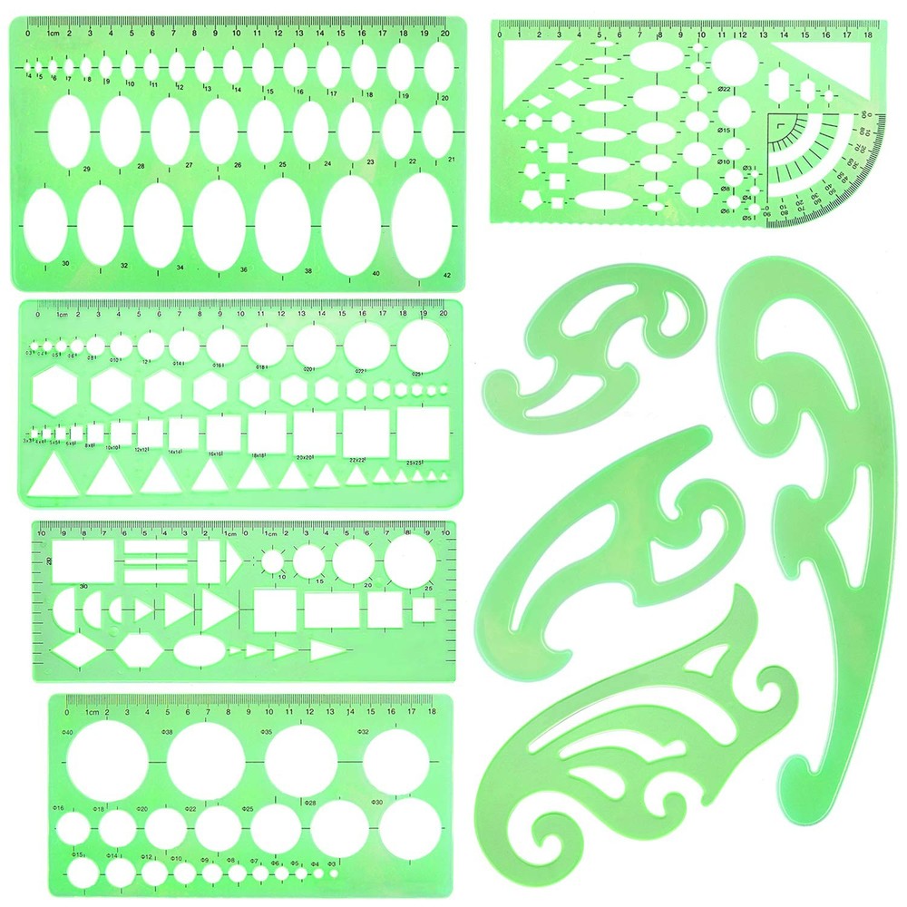 SIQUK 9 Pieces Drawings Templates French 10.63 inches x 6.1 inches, Green