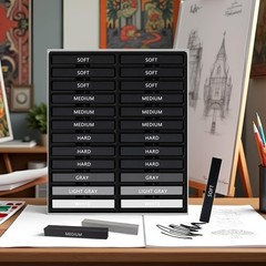 Artist-Grade Compressed Charcoal Kit with Soft, Medium, Hard Sticks & Pastels
