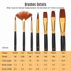 1-7pcs/set Art Paint Brushes Set Round & Flat & Filbert & Fan Tips Professional