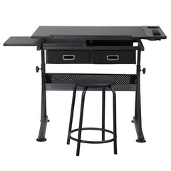 Drawing Table 9 Levels Adjustable angle w/ Stool Arts Crafts Drafting Desk Black