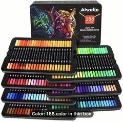 168 Aiwolin Dual Tip Brush Markers NEW Shipping Included