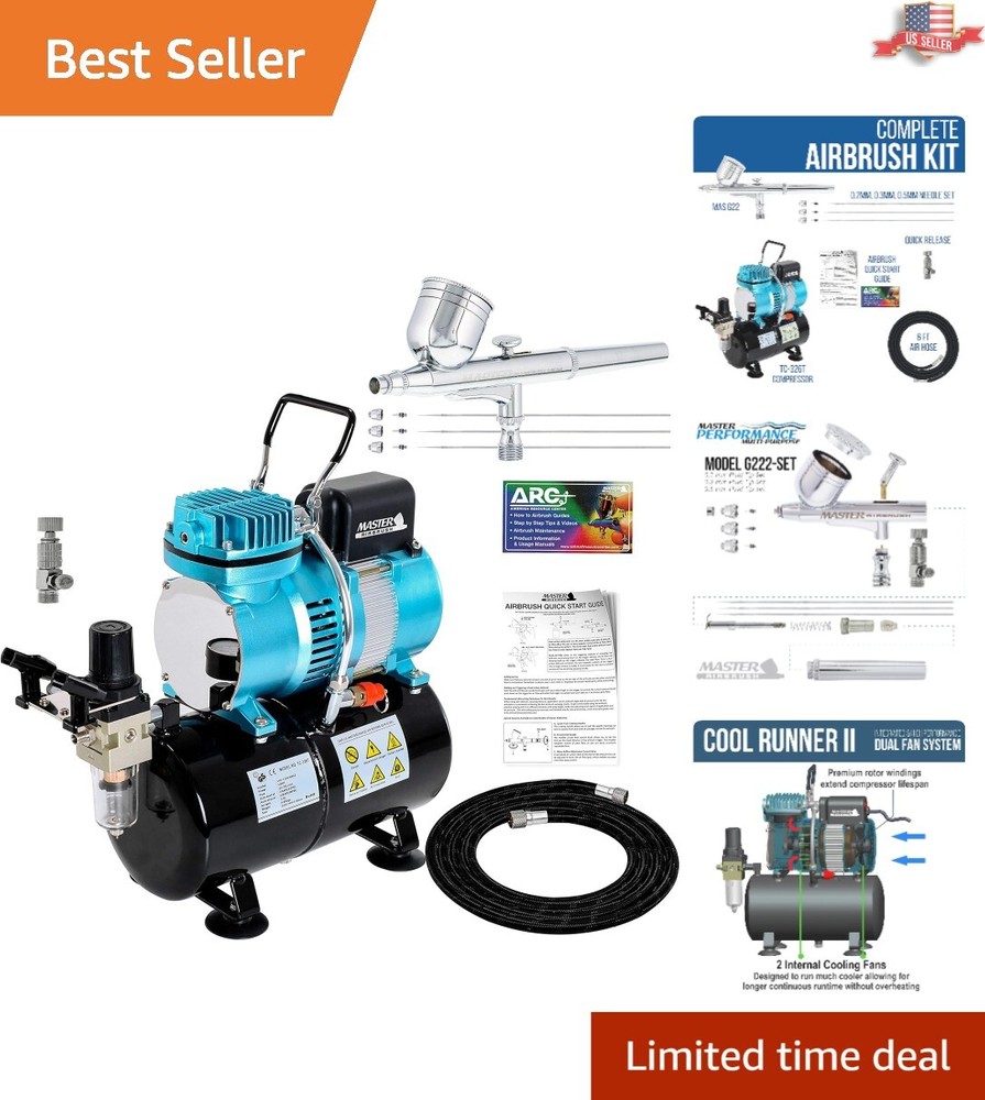 Complete Airbrush System: Cool Runner II Compressor & G222 Airbrush with 3 Tips