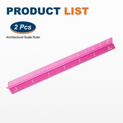 2Pcs 7 Inch Imperial Architectural Triangular Scale Ruler Large Scale Rose Red