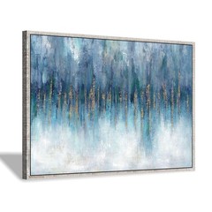 Blue Abstract Art Canvas Painting: Hand Painted Heavy Textured Gold Foils Cha…