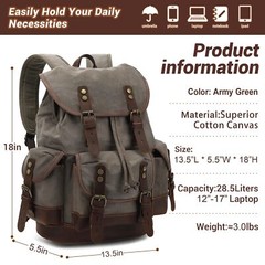 HuaChen Vintage Leather Backpack: Spacious Durable Canvas Rucksack for Men & …