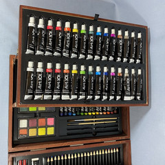 Art 101 Art Painting Drawing Set 140+ Pieces Oils Acrylic Watercolors Wood Box