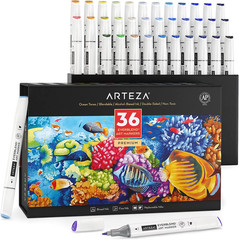 ARTEZA Art Markers Set of 72 Colors, Everblend Dual Tip Markers with Organizer B