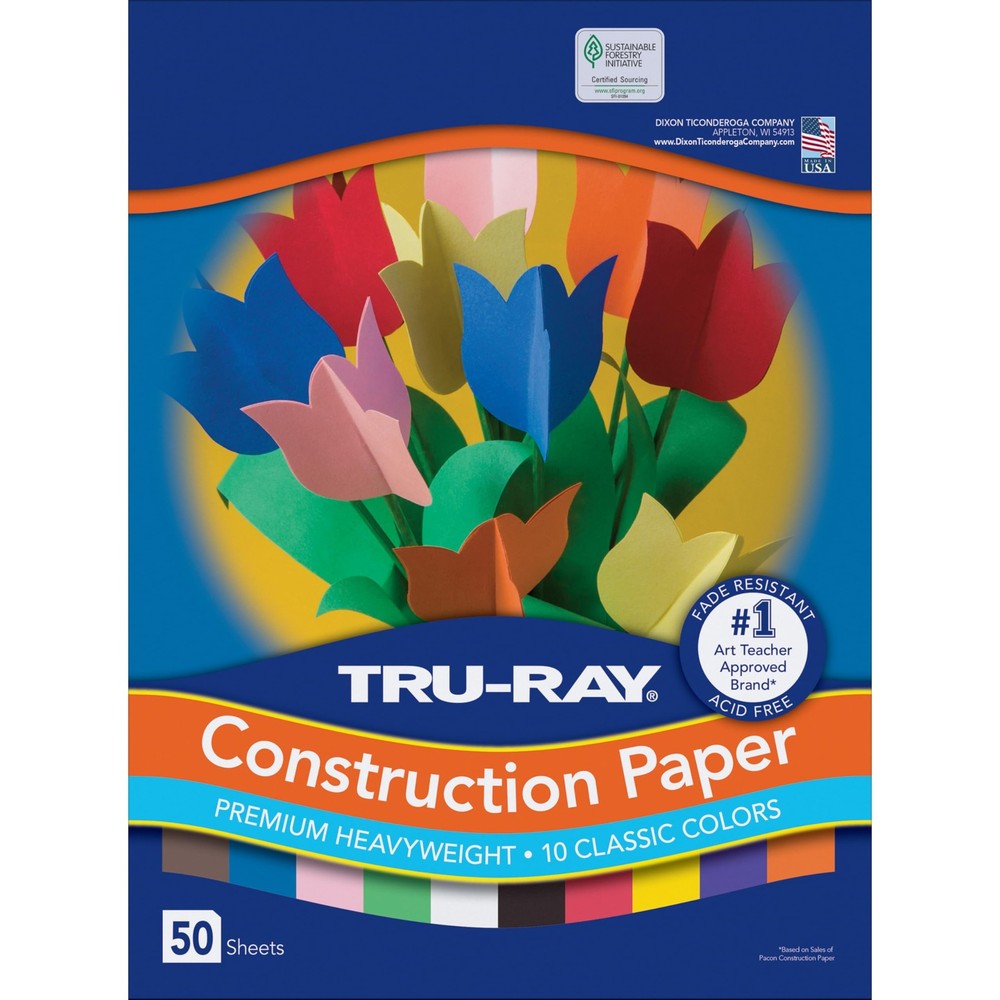 Tru Ray Heavyweight Assorted Construction Paper 50 Pack Acid Free 9×12 Inches