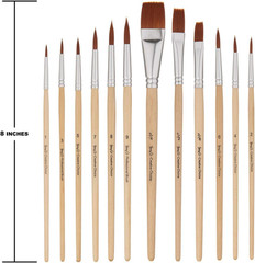 12 PC Brown Synthetic Hair round and Flat Paint Brush Set with Short Wood Handle