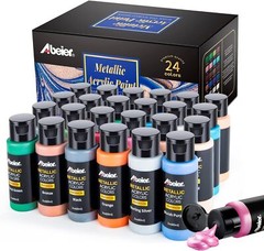 Metallic Acrylic Paint, Set 24 Metallic Colors in 2oz Bottle,Rich Pigments Paint