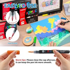 12 24 36 48 60 Colors Acrylic Paint Markers Brush Tip Art Craft Pens