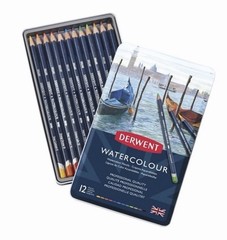 Derwent Watercolour Tin Water-Soluble Artists Colour Pencils Set of 12