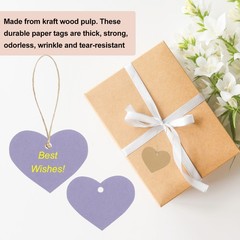 200Pcs Kraft Paper Gift Tags String 2.2 x 2.6 Inch Heart Shape Purple