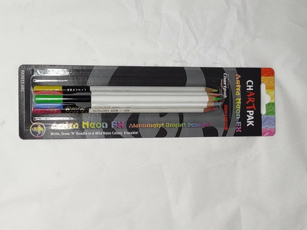 CHARTPAK Astra Neon FX Erasable Colored Pencils 6 Pack FA3415.6BC – New