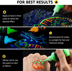 Acrylic Glow in The Dark Paint, 10 Bright Colours Liquid Luminous Paint, Neon Pa