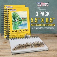 5.5″ x 8.5″ Watercolor Painting Paper Pads, 3 Pads, 30 Sheets Each, 140lb 300gsm