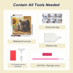 Cat Diamond Art Kits for Adults -Sunflower 5D Full Drill Round Diamond Painti