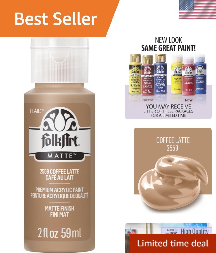 2 oz FolkArt Acrylic Paint – Coffee Latte, Non-Toxic Matte Finish for Crafts