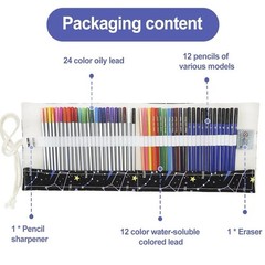 48pc Art Pencil Set Oil Based Water Soluble Sketch Pencils w/ Case XXYOUPIN
