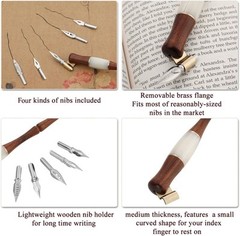 Yoption Wood Calligraphy Oblique Dip Pen 6 Piece Set, Pen+5pcs Nibs