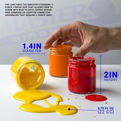 10pk Airbrush 3/4oz Glass Jar Bottles 30° Angle Adaptor Lid Assembly Dual-Action