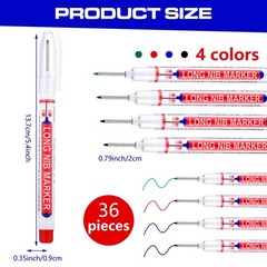 36 Pieces Long Nib 1 Count (Pack of 36), red, blue, green, black