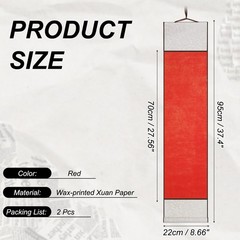 37.4″ x 8.7″ 2 Pcs Blank Hanging Scroll Paper Wood Rod, Red