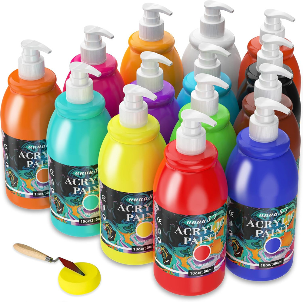 Acrylic Paint Sets for Artists, 14 Colors Bulk Paints with Pump, Canvas Craft