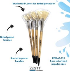 ZEM Brush White Hog Bristle Stiff Fan Brush Set Size 2,4,6,8