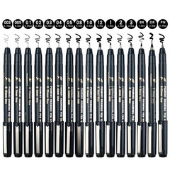 Micro Fineliner Drawing Pens Set Waterproof Black Ink Art Calligraphy 16 Pcs