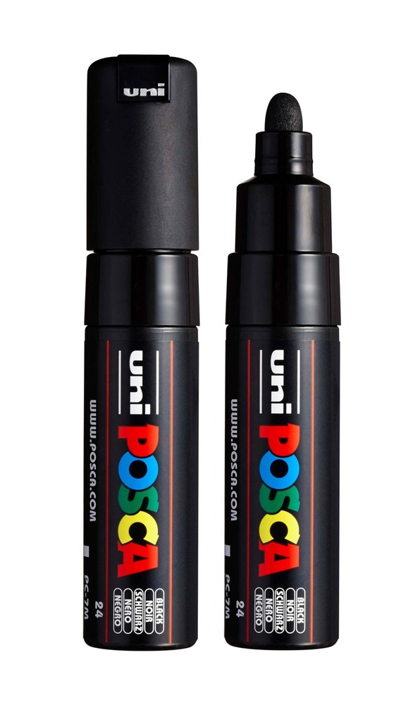posca uni PC-7M Water-Based Paint Markers, Broad Tip 4.5-5.5mm, Black, 2 Count