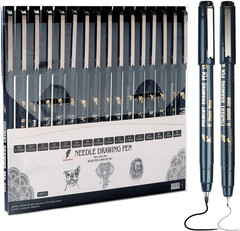 16 Pack Micro Fineliner Drawing Pens – Waterproof Black Ink, Assorted Tip Sizes