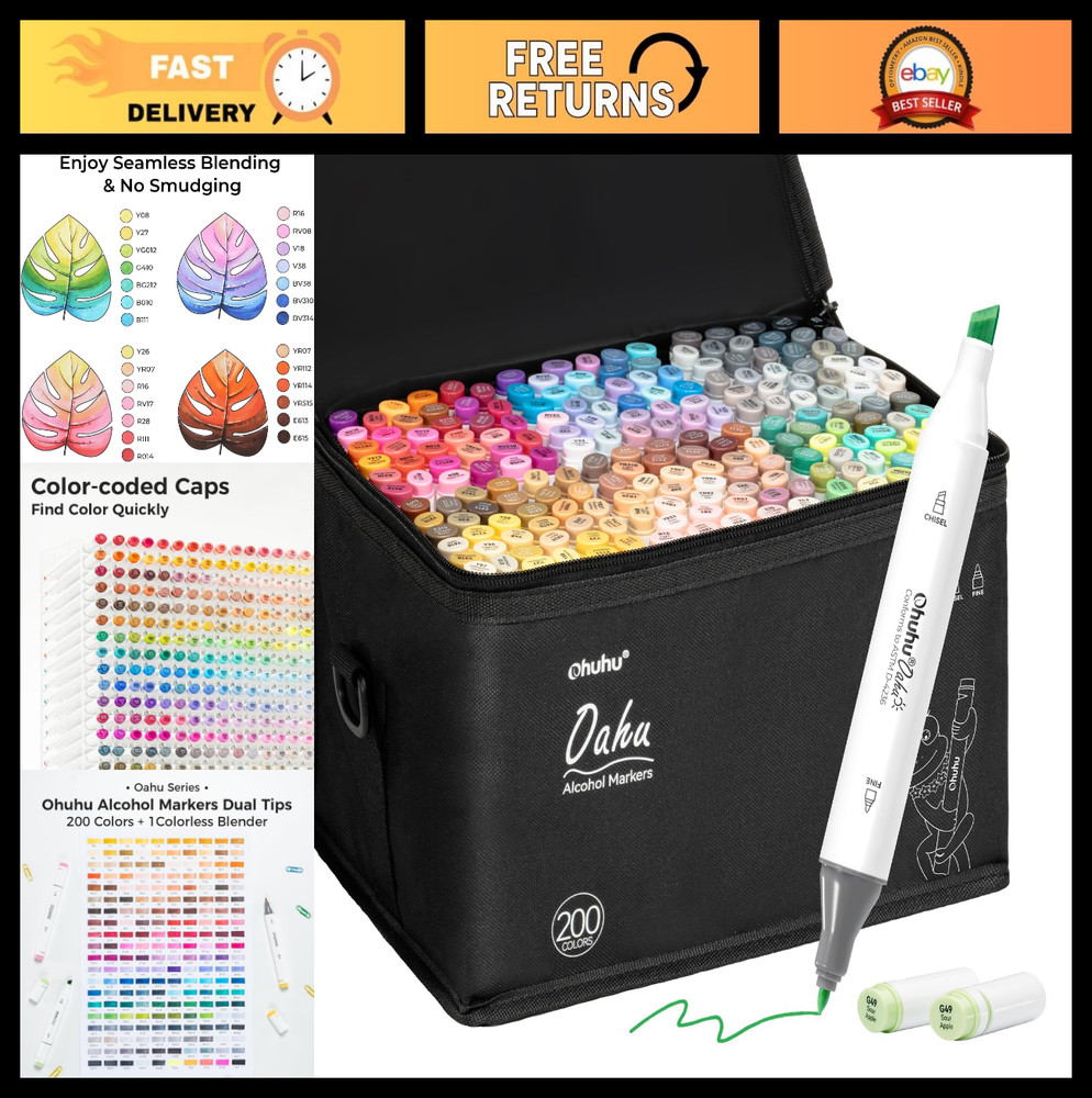 200 Colors Alcohol Markers Set – AP Certified Double Tipped Art Markers for Arti