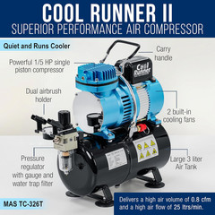 Cool Runner II Dual Fan Airbrush and Compressor Kit with Gravity Air Brush with