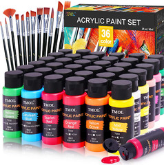 Acrylic Paint Set, 36 Colors (2 oz/Bottle) with 12 Art Brushes, Art Supplies for