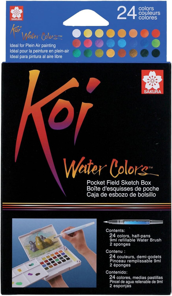 XNCW-24N, 24 Assorted Watercolors Field Sketch Set with Brush