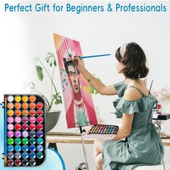 48 Color Solid Watercolor Paint Set with 3 Wooden Standard, Multi-color