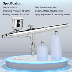 0.3mm Dual Action Airbrush Kit with Three Different Cups(6CC,20CC,40CC)