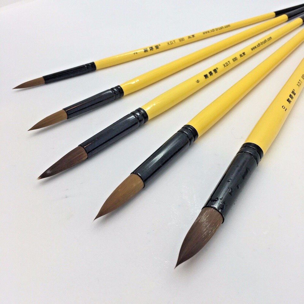 XDT#930 Mop Tip Art Brush 5 Pc #2#4#6#8#10 Set Premium Nylon Acrylic Watercolor