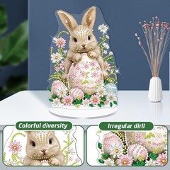 1 Pcs Easter Tabletop Diamond Painting Ornament Cute Bunny Eggs Flower Designs..