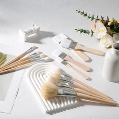 PEUTIER 12pcs Gilding Brush Set, Acrylic Gold Leaf Medium, Wood Color, Artist