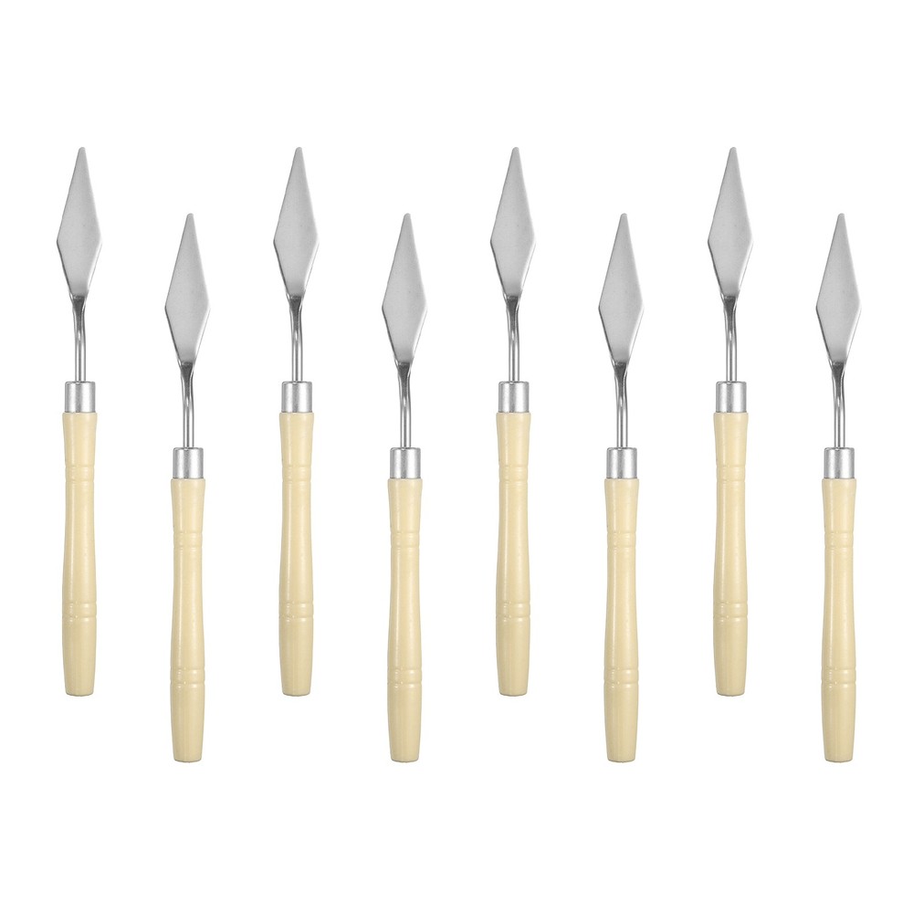 8pcs Painting Palette Knife 6.89″ Pointed Stainless Steel Blade Beige